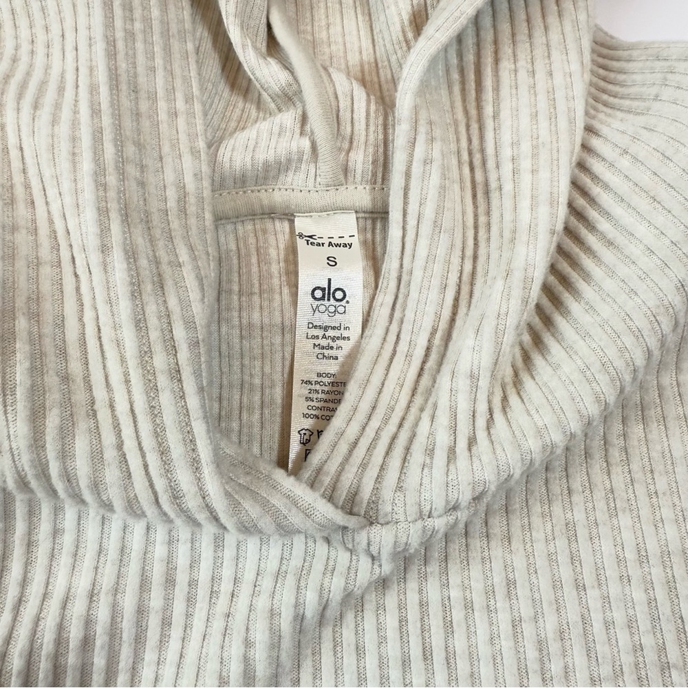 ALO Muse Hoodie Cropped Heathered Oatmeal Small - Picture 2 of 8